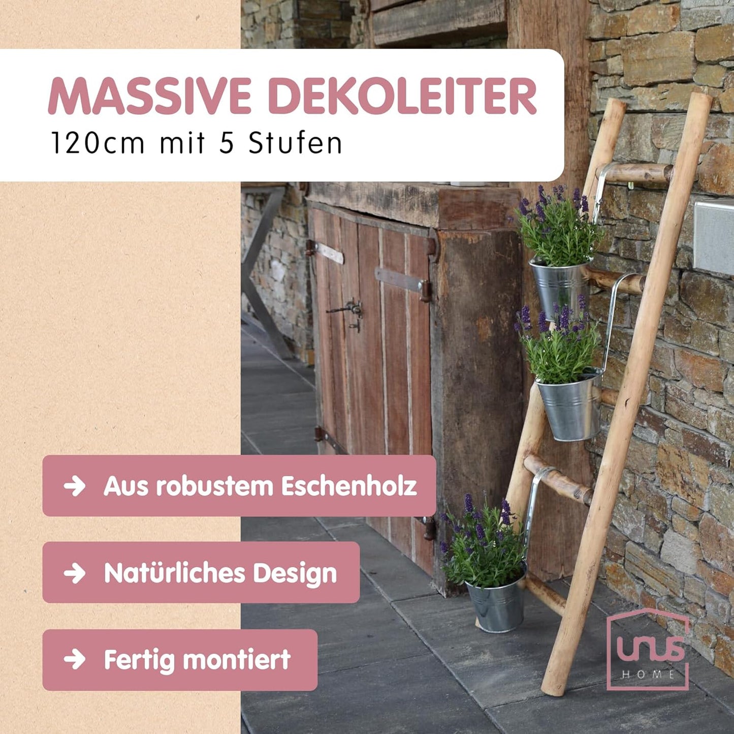 Dekoleiter Holzleiter (120 cm, 5 Stufen), Old Look 120 cm