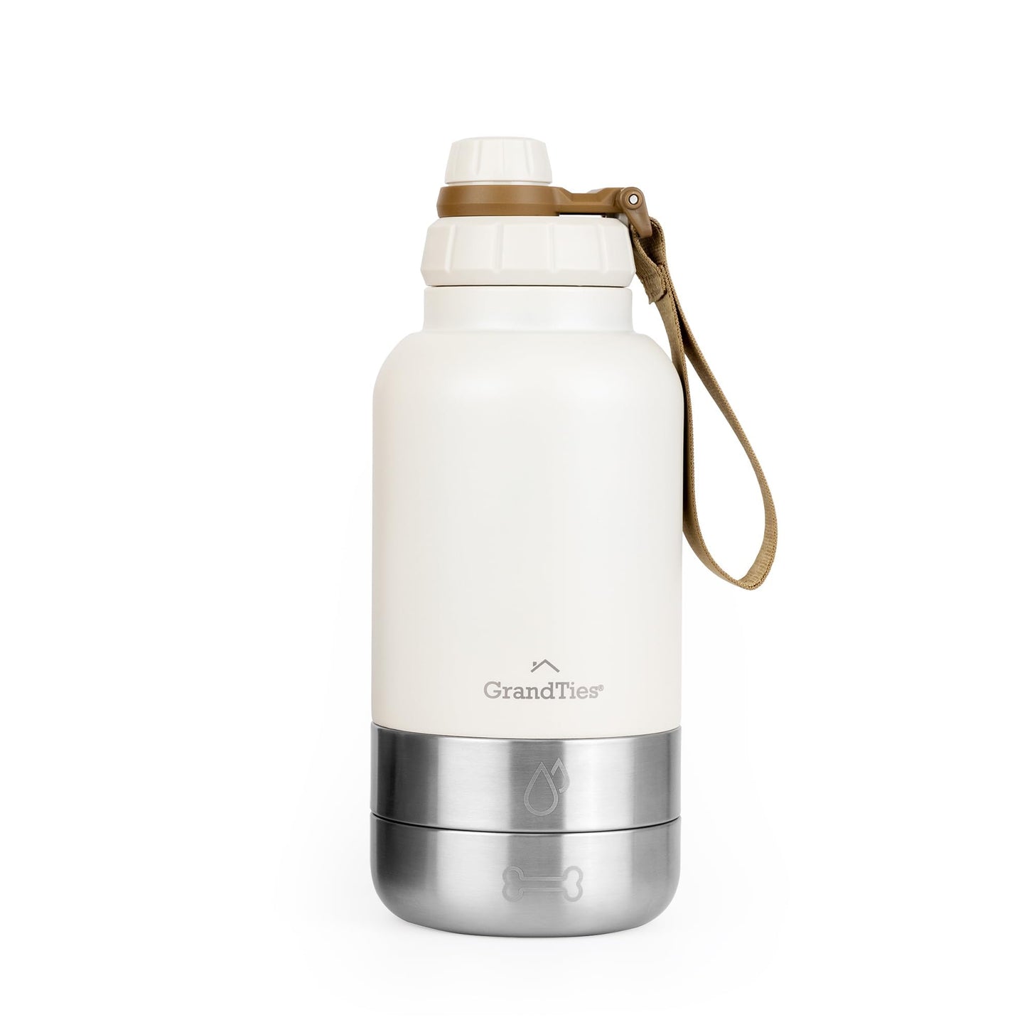 Hundewasserflasche mit 2 abnehmbaren Hundenapfspender, Ivory White Medium 32oz/950mL
