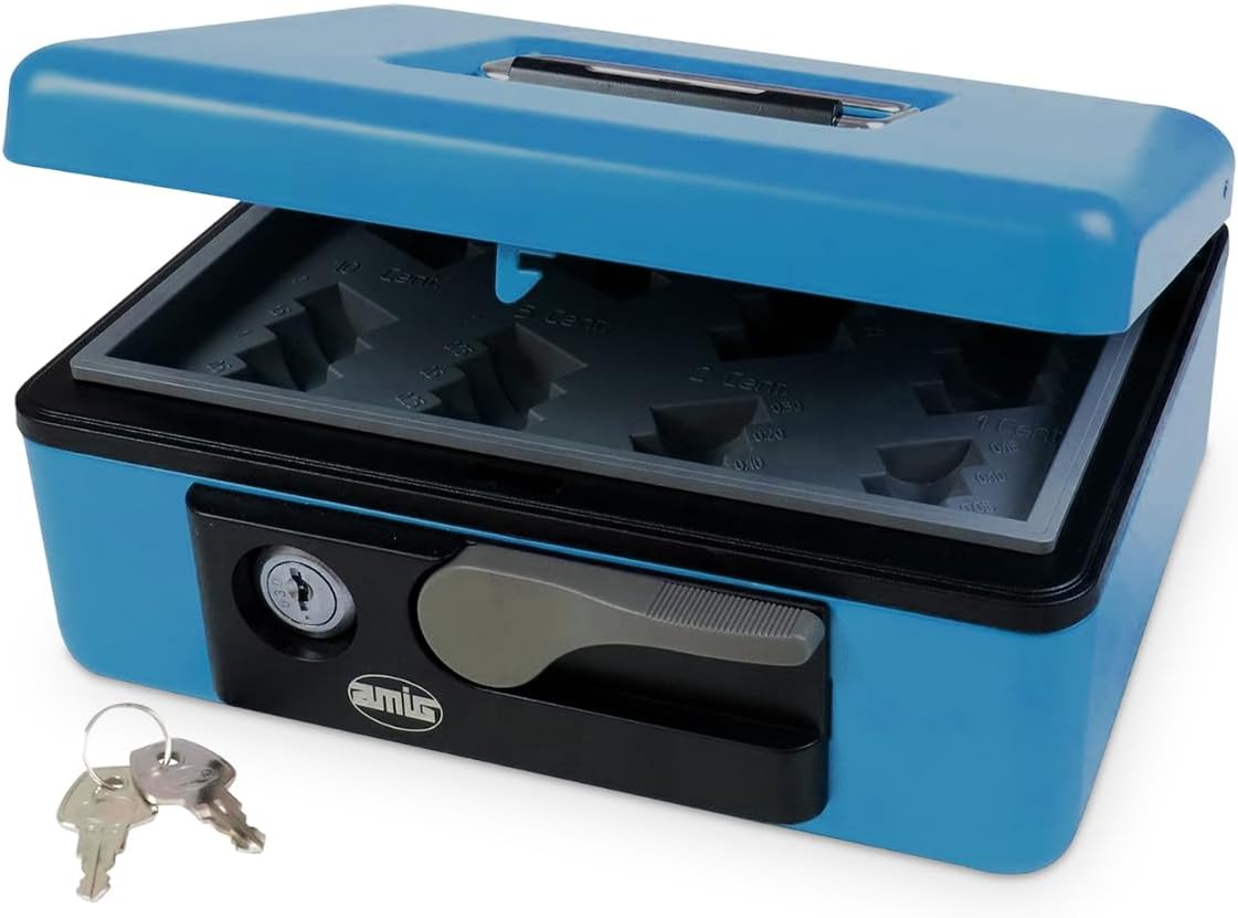Geldkassette mit Münzfach, Blau / 230 x 185 x 80 mm
