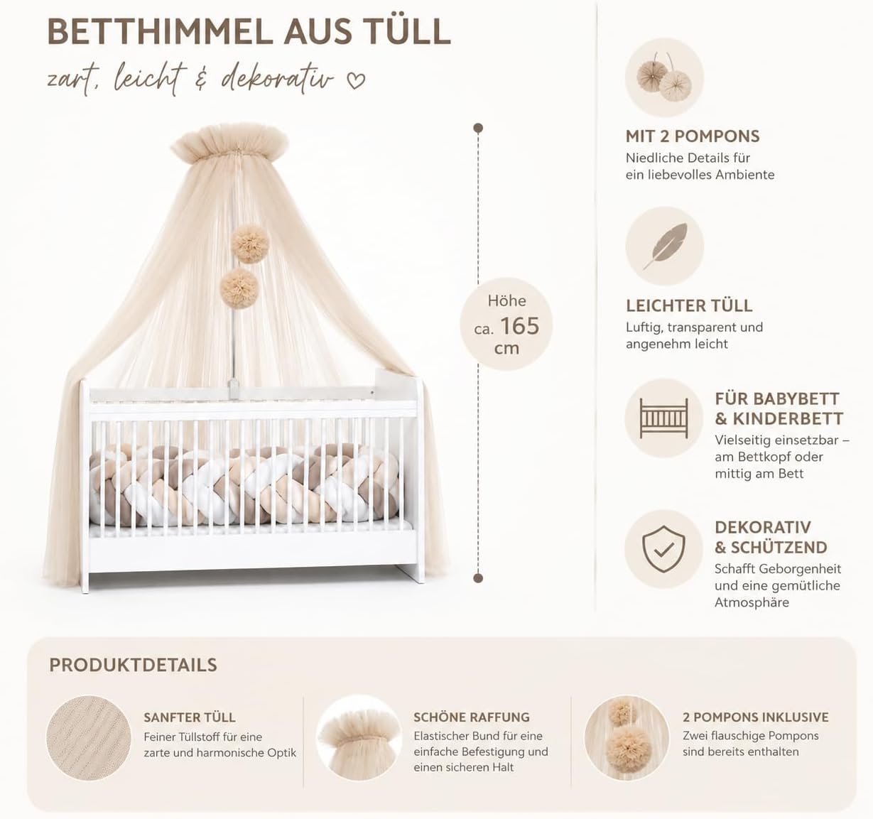 Betthimmel für Babybetten, Nude