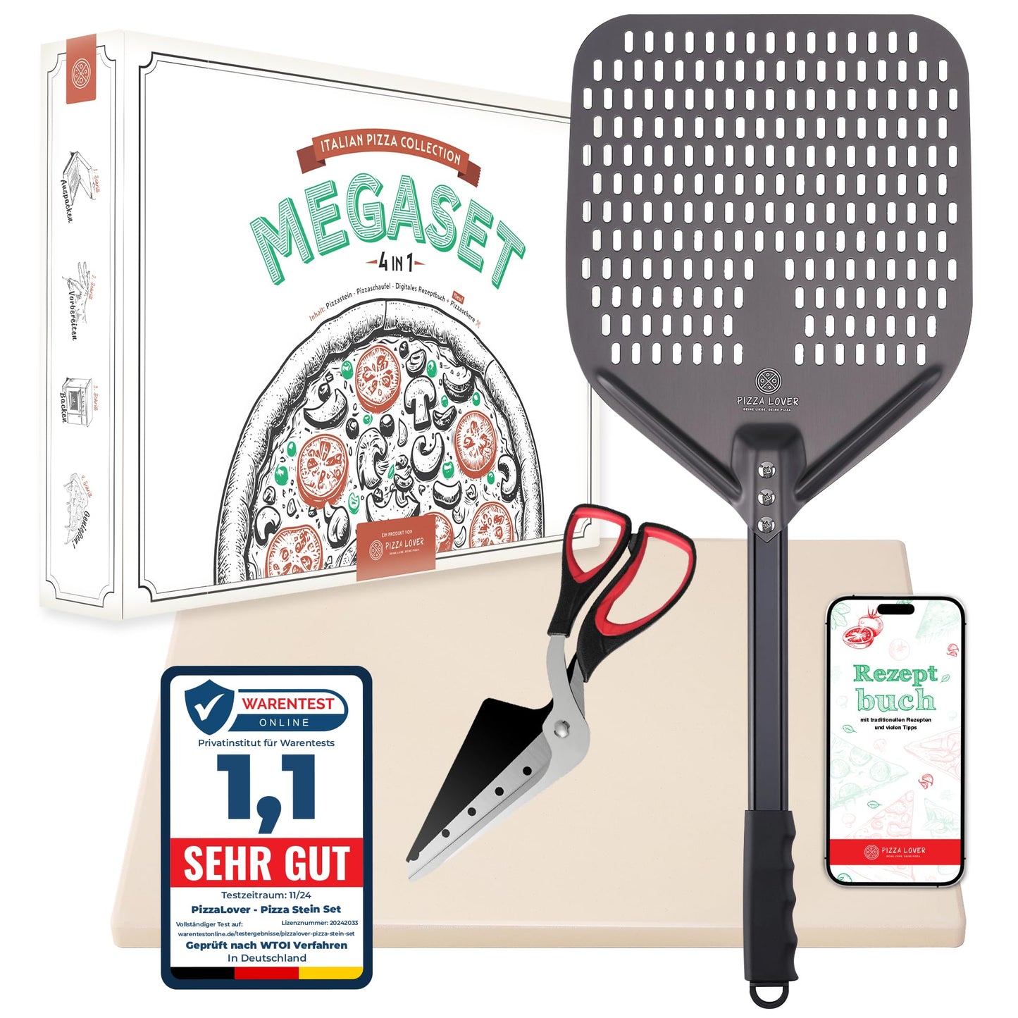 Pizzastein-Set für Ofen & Grill, Set mit Schere