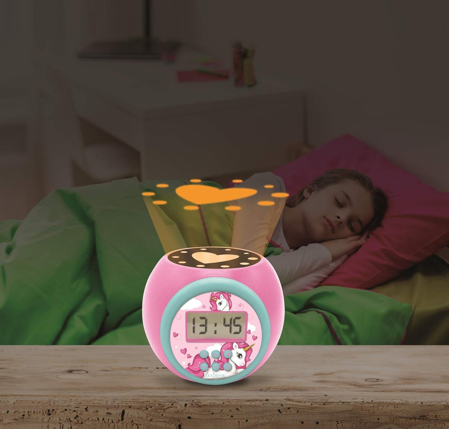 Projektor-Wecker mit Schlummerfunktion und Nachtlicht, Einhorn