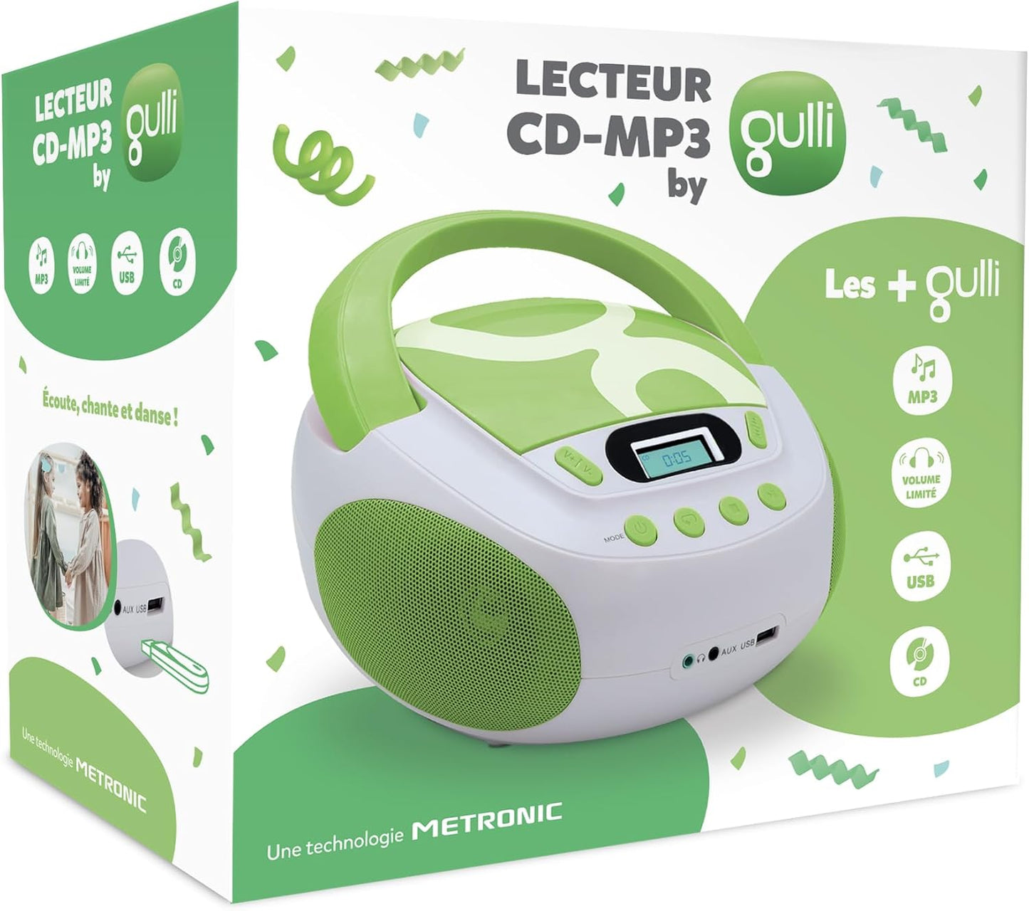 Tragbarer CD-/MP3-Player mit USB für Kinder, Gulli Grün