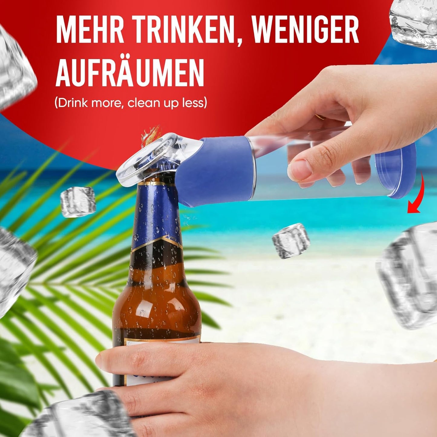 Flaschenöffner mit Auffangbehälter für Kronkorken, Blau