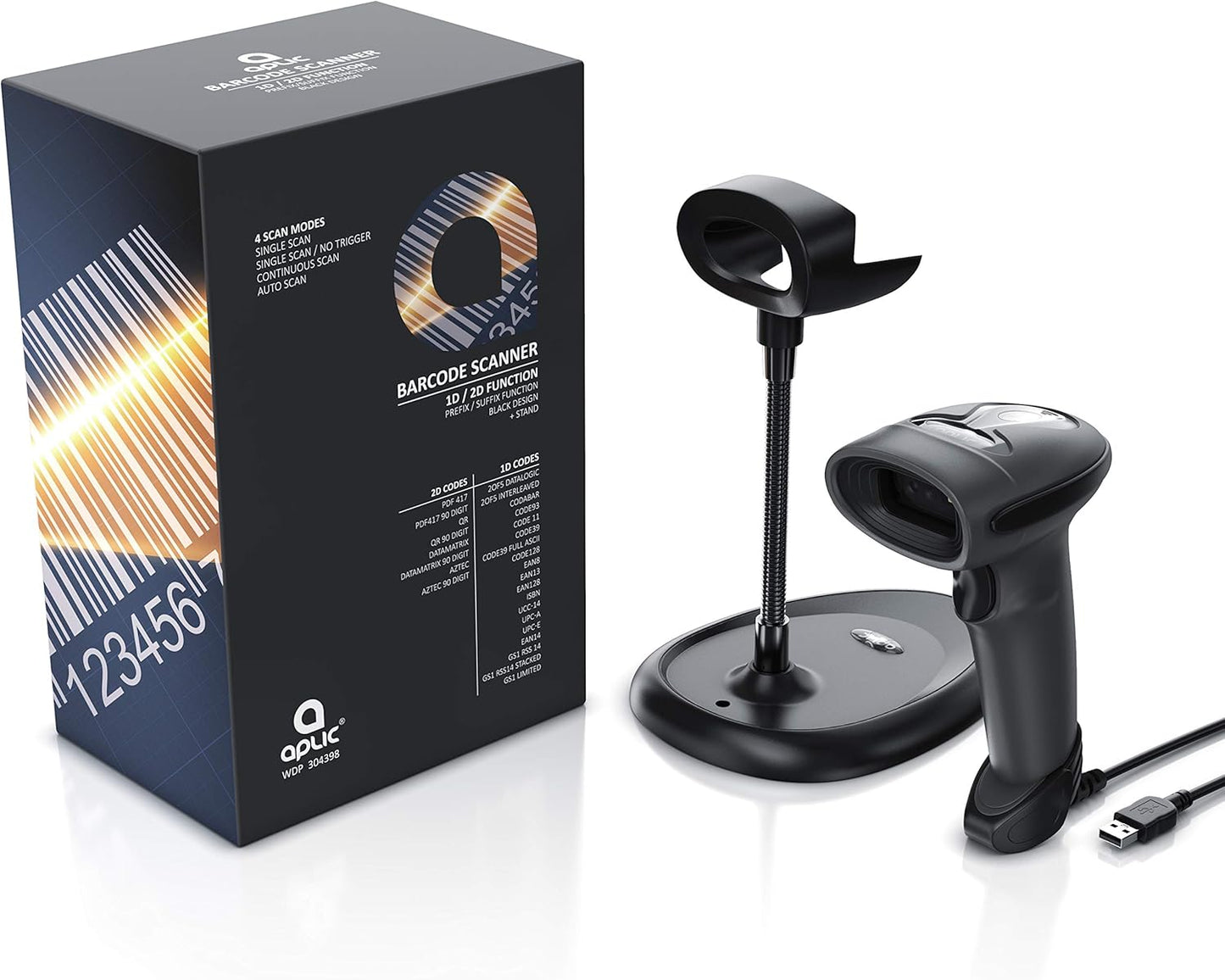 Barcode-Scanner mit Halterung für 2D und QR, A: mit Kabel
