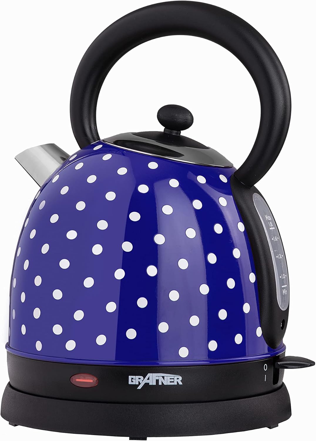 Retro Wasserkocher mit Cool-Touch & Wasserstandsanzeige, Pünktchen Blau