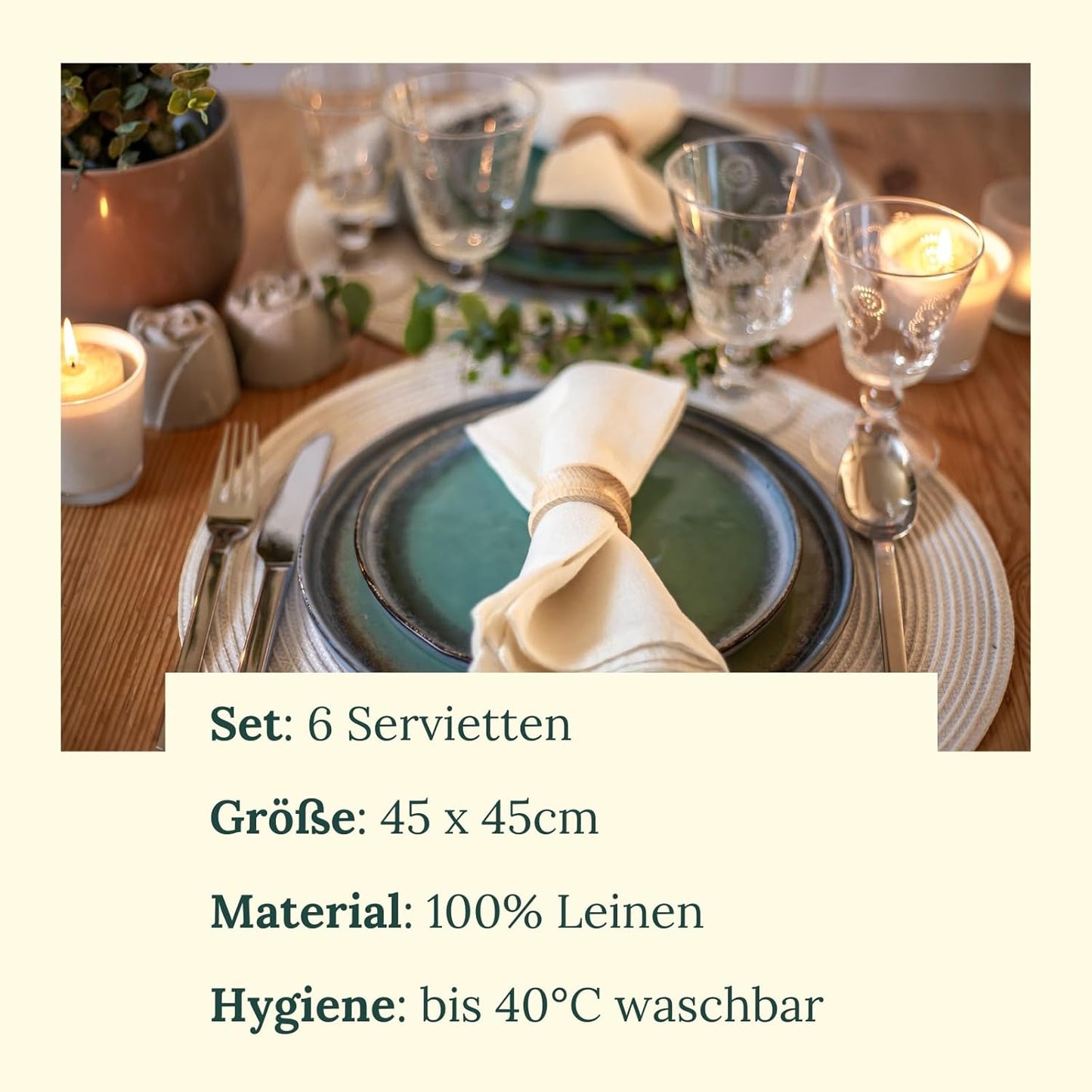 6er-Set Stoffservietten aus Leinen, Grau 6er Set Leinen