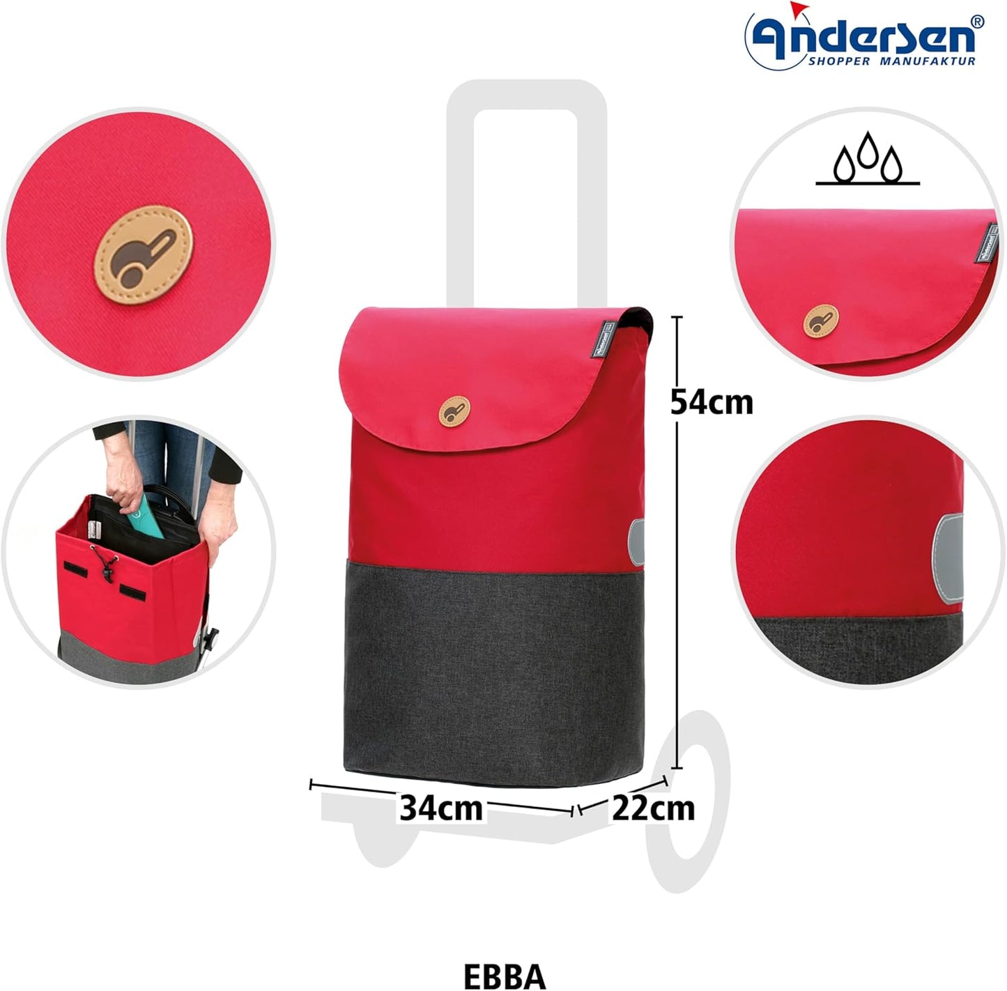 Einkaufstrolley klappbar mit Treppensteiger-Funktion, Rot