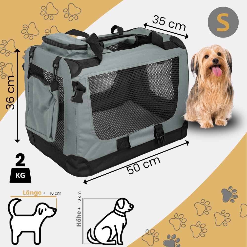 Faltbare Hundebox mit Aussentaschen, L 50 x B 35 x H 36 cm Grau