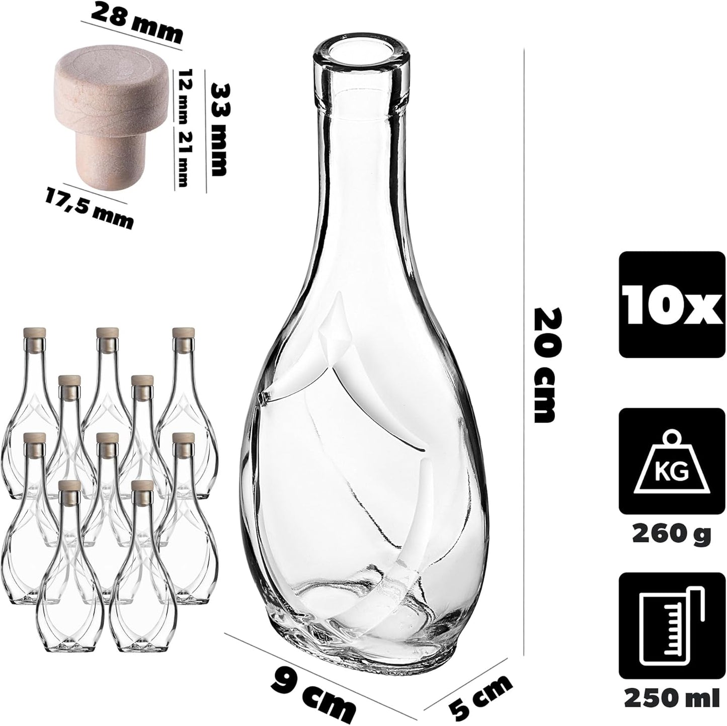 Glasflaschen-Set mit Korken, 250 Ml 10 pieces