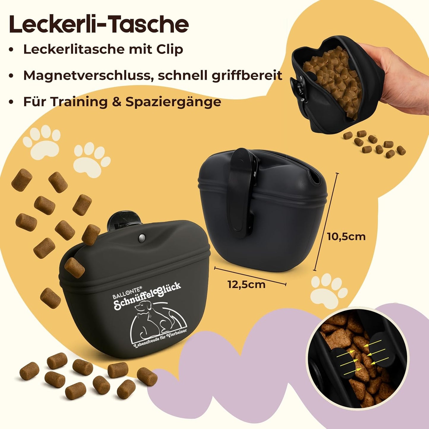 Grössenverstellbarer Schnüffelteppich mit Leckerli-Beutel, rutschfest und waschbar