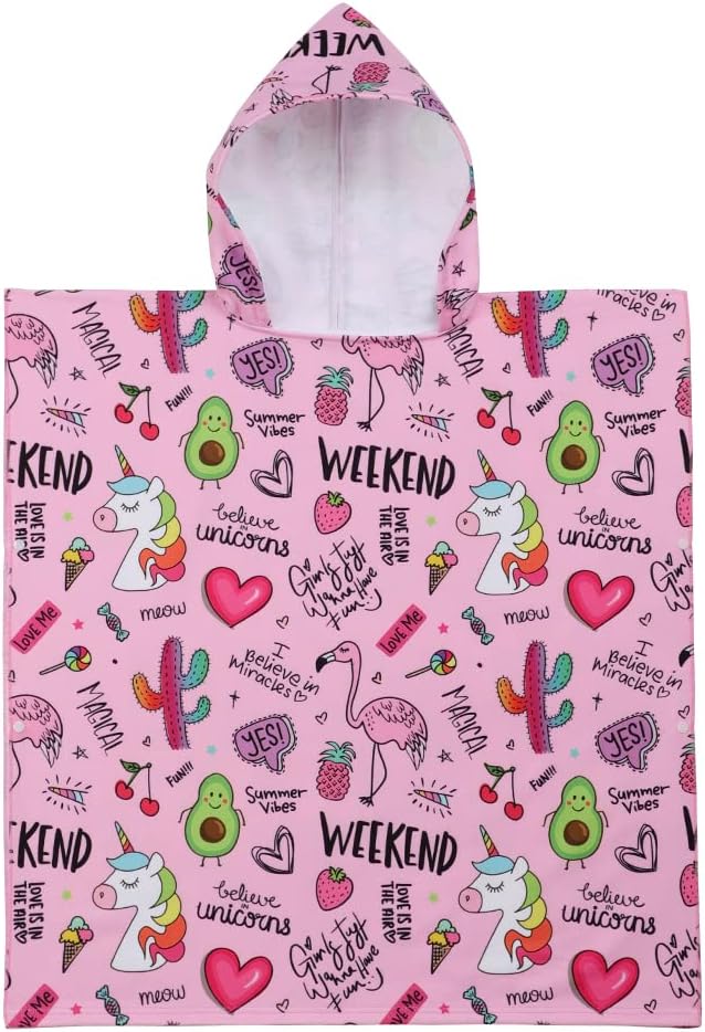 Badetuch-Poncho für Kinder mit Einhorn-Motiv, Rosa Einheitsgröße