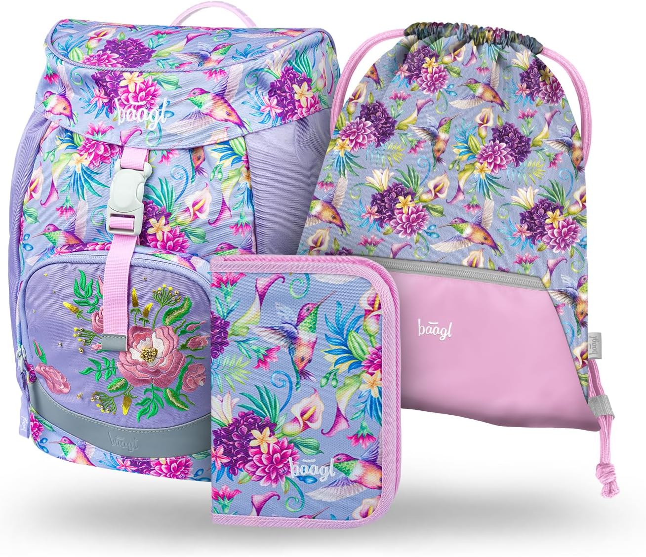 3-teiliges Schulranzen-Set Airy im Kolibri-Design, Kolibri