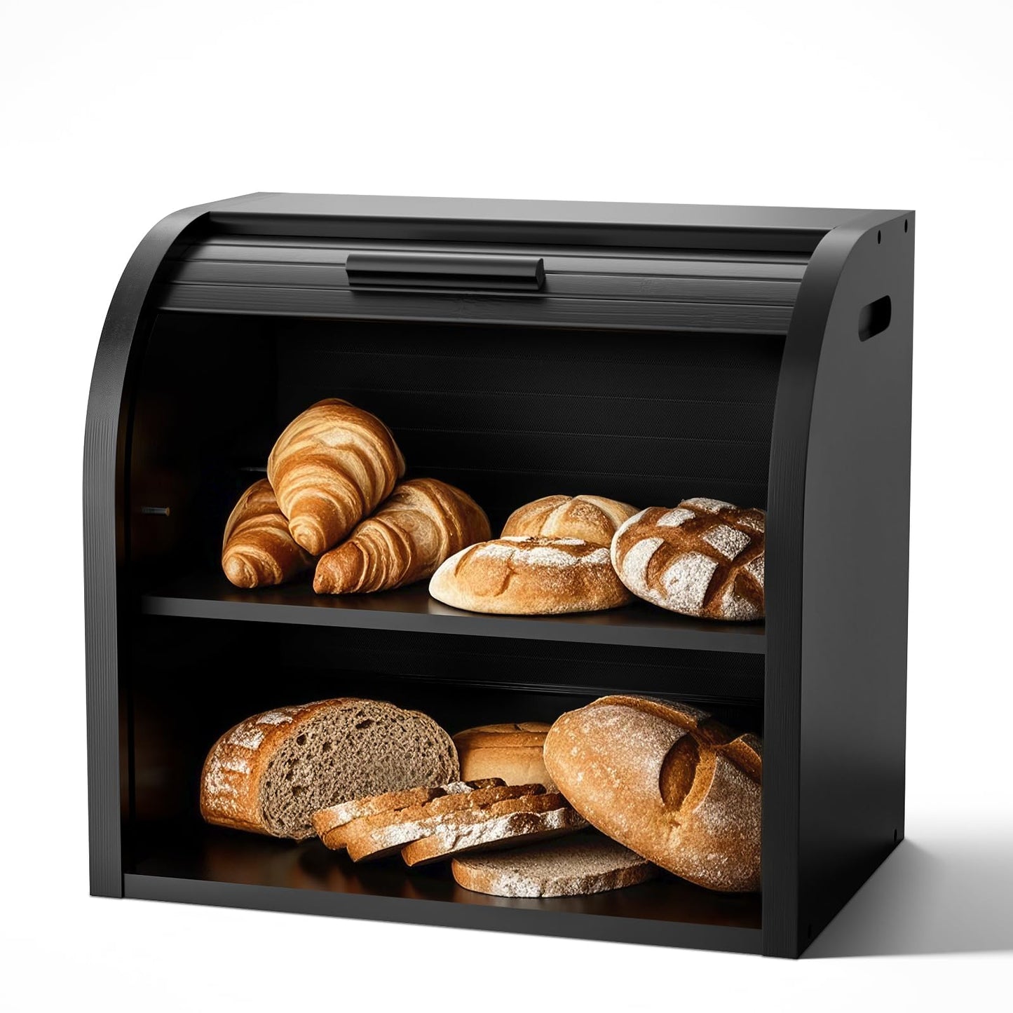 Bambus Brotkasten mit Roll-Top, Schwarz