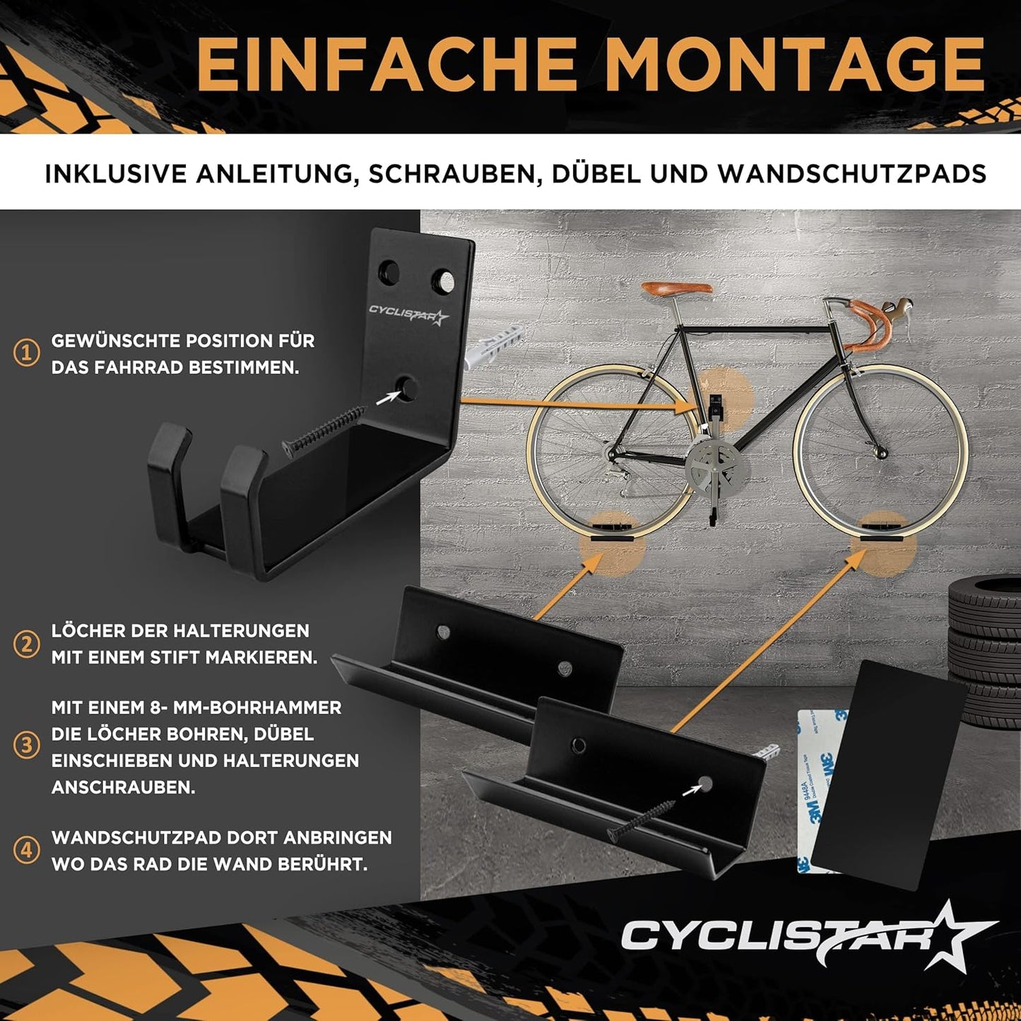 Fahrrad Wandhalterung bis 40kg für MTB & E-Bike