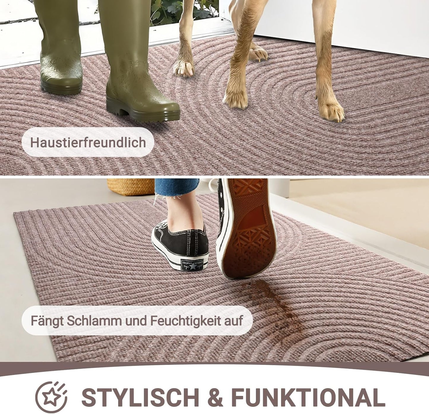 Maschinenwaschbare Schmutzfangmatte 60x90cm, 60 x 90 cm Beige Braun Wellen