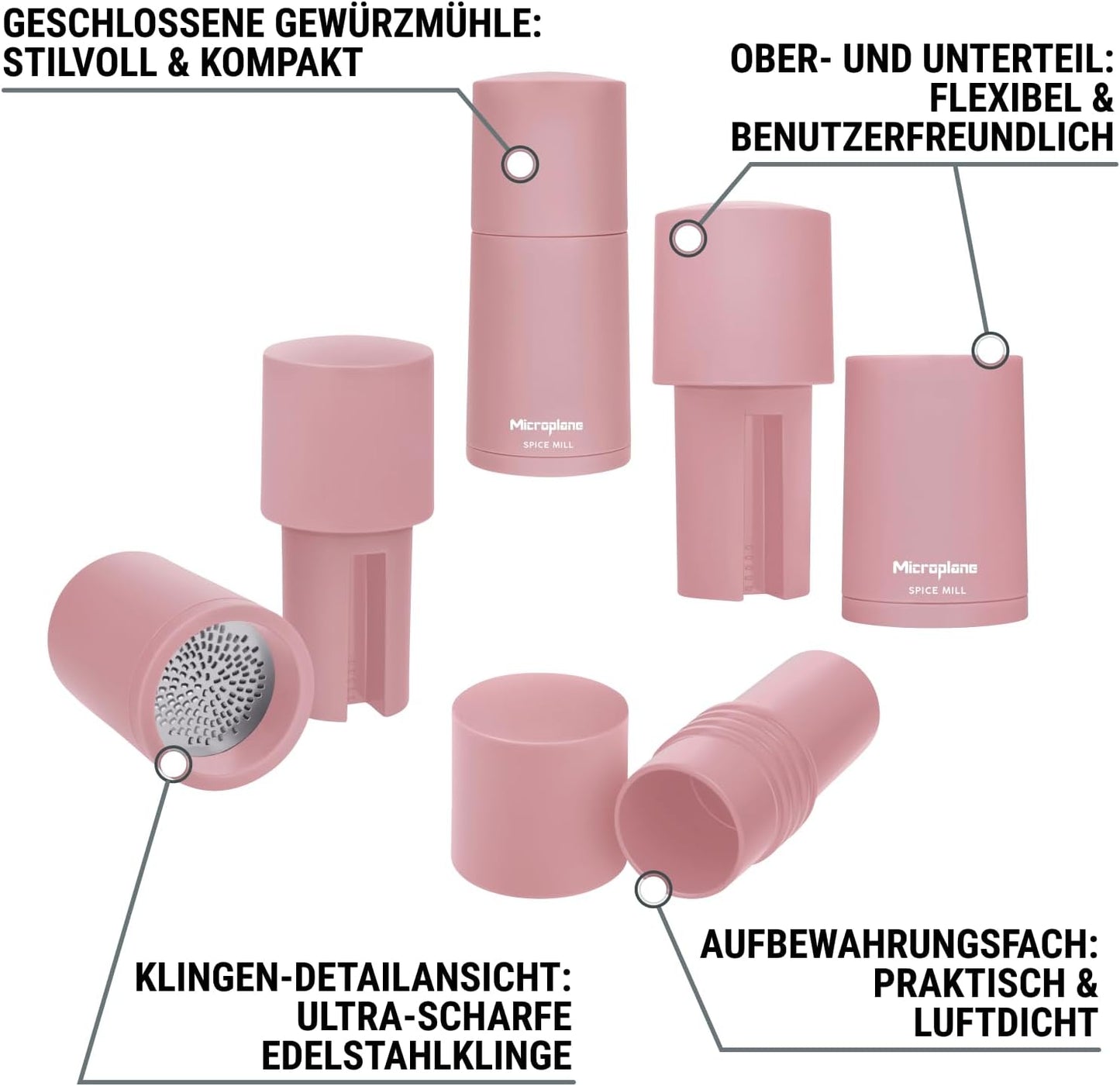 Gewürzmühle 2 in 1 mit Edelstahlklinge, Altrosa