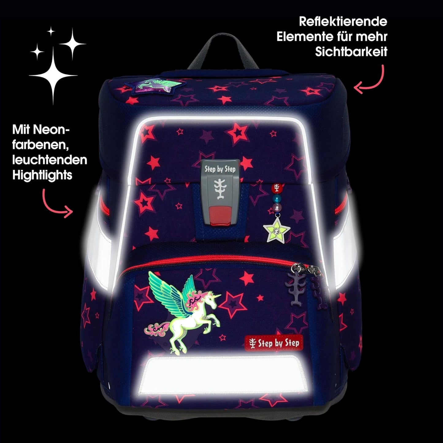 Ergonomisches Schulranzen-Set, 5-teilig, Pegasus Night Nuala, Pegasus Night Nuala - Lila-rosa