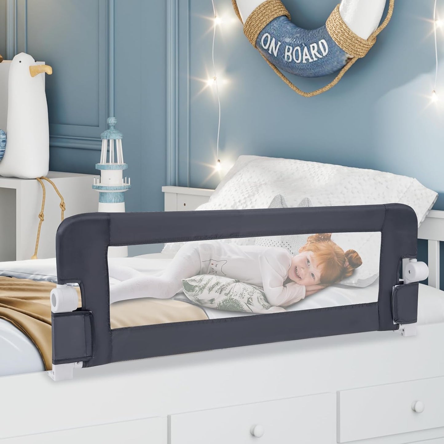 Klappbares Bettgitter, Grau / 120x42cm