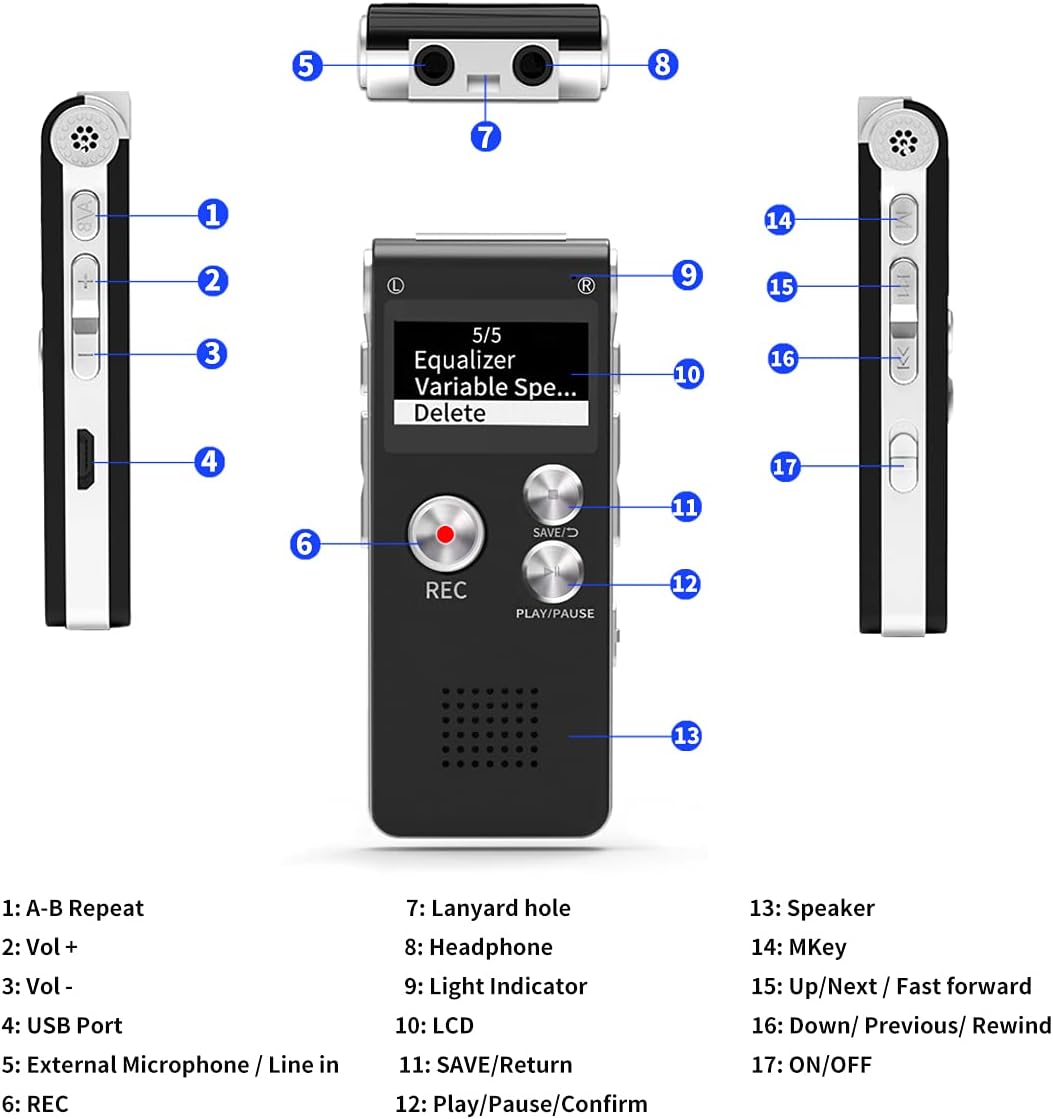 Digitales Mini-Diktiergerät HL0011 mit 30 Std. Aufnahmefunktion