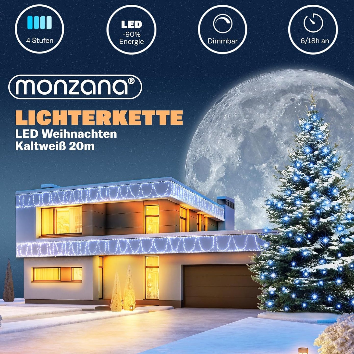Fairy lights, Kaltweiss - Schwarzes Kabel 200 LED