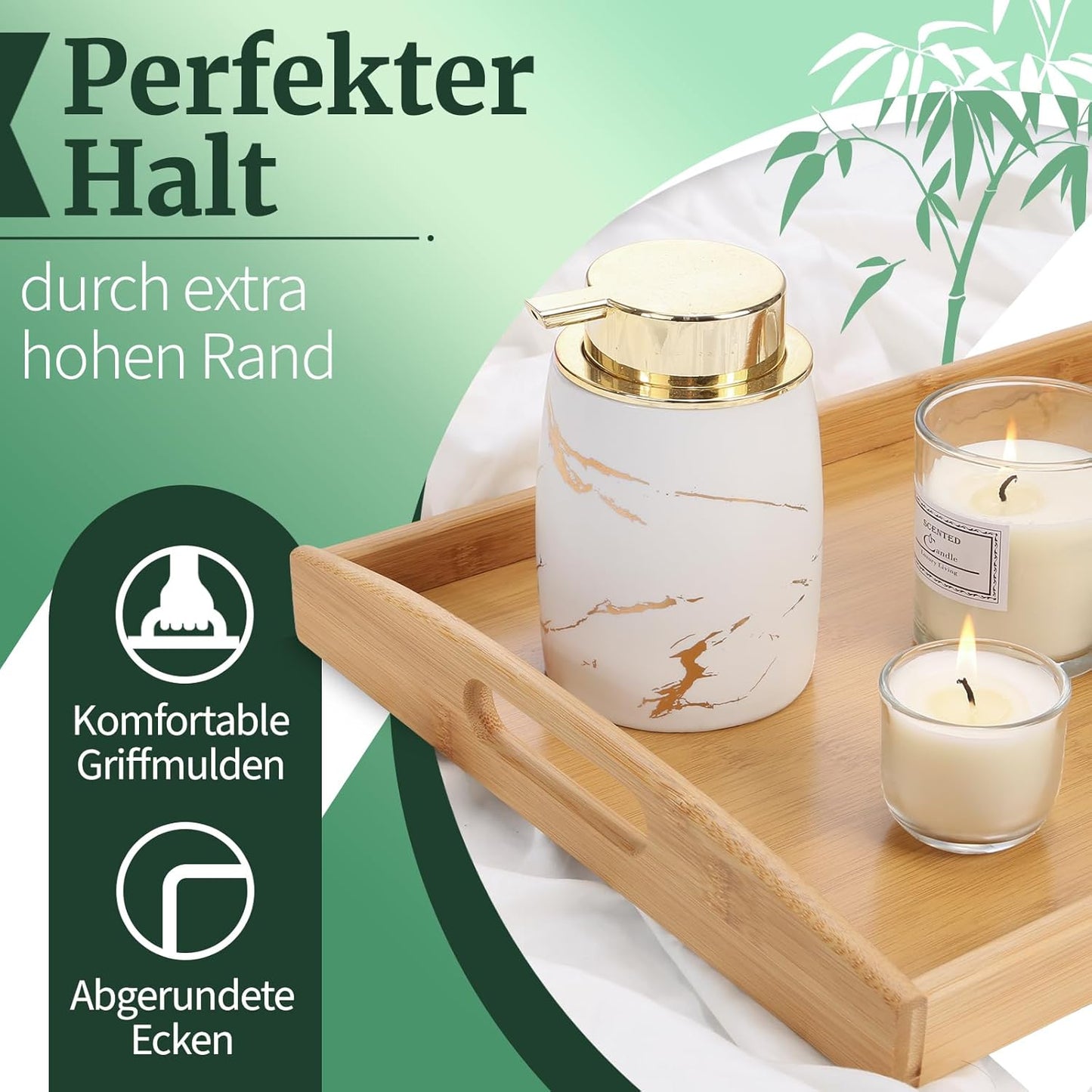 Serviertablett aus Bambus-Holz mit Griffen, Natur