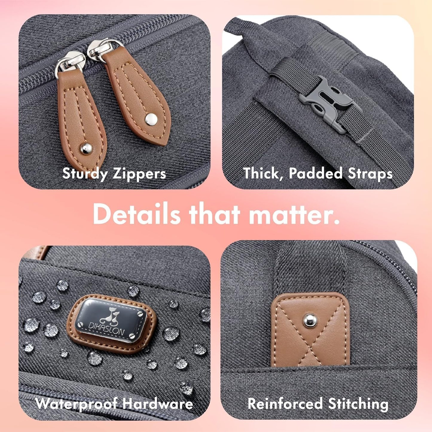 Wickeltasche Rucksack mit Wickelauflage und Zubehör, Dunkelgrau
