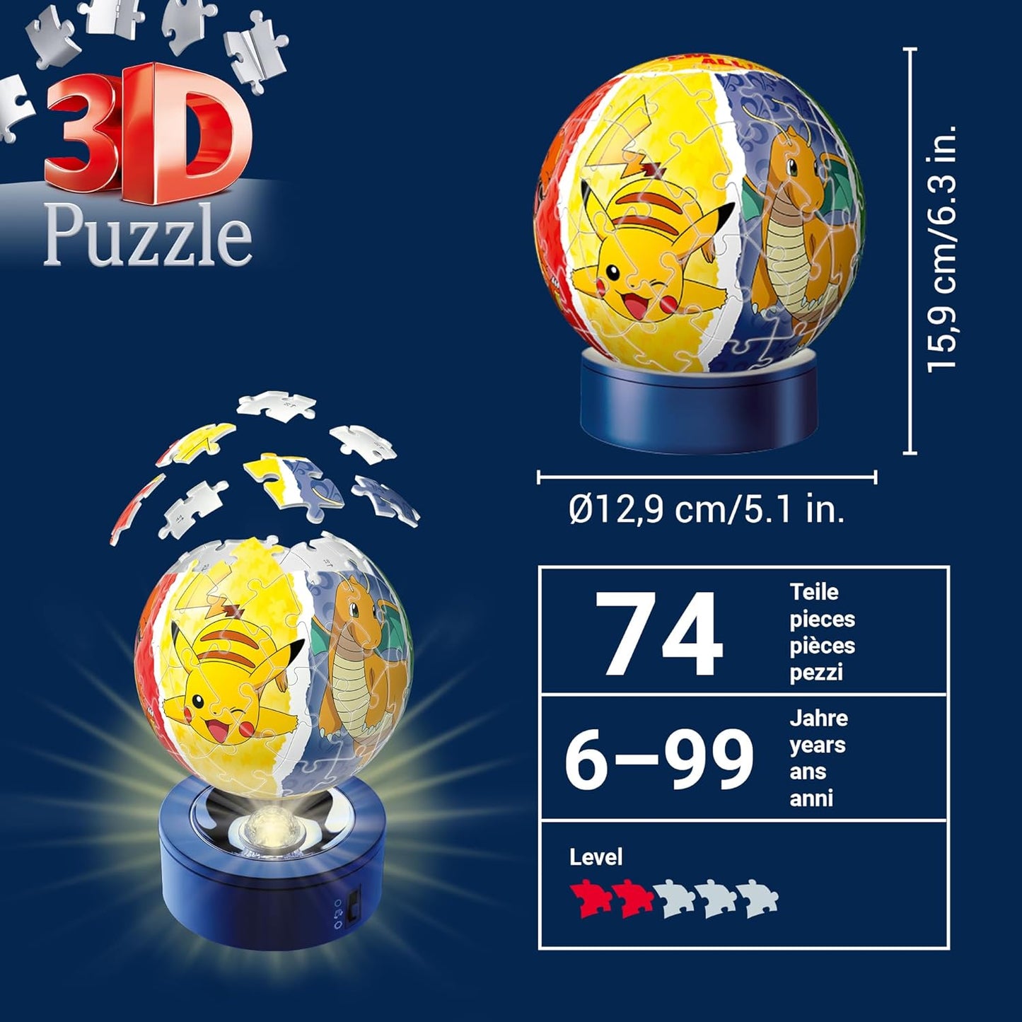 Nachtlicht Pok'émon, 3D Nachtlicht Puzzleball Pokémon Single