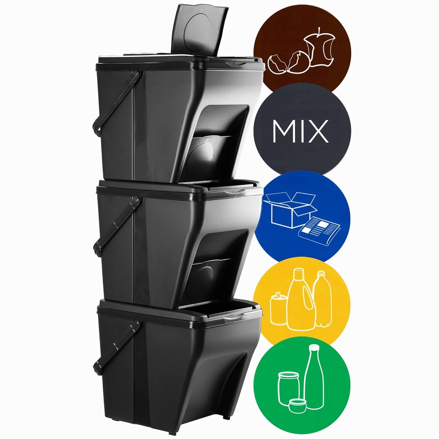 3-teiliges Recycling-Mülleimer-Set (3 x 25L), 3 x 25L