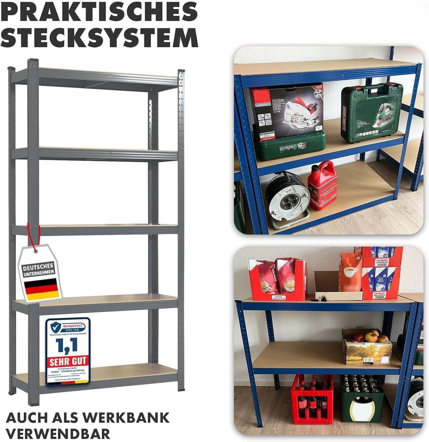 Schwerlast-Steckregal-Set (2 Stück), 150 x 75 x 30 cm Grau