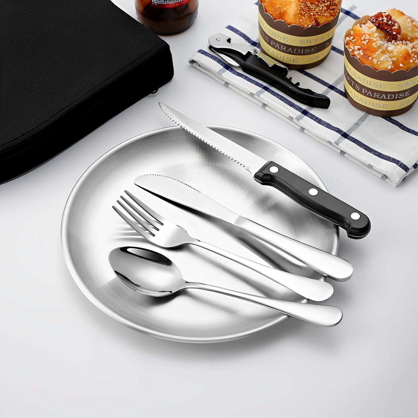 Camping Geschirr Set für zwei Personen, Silber Set