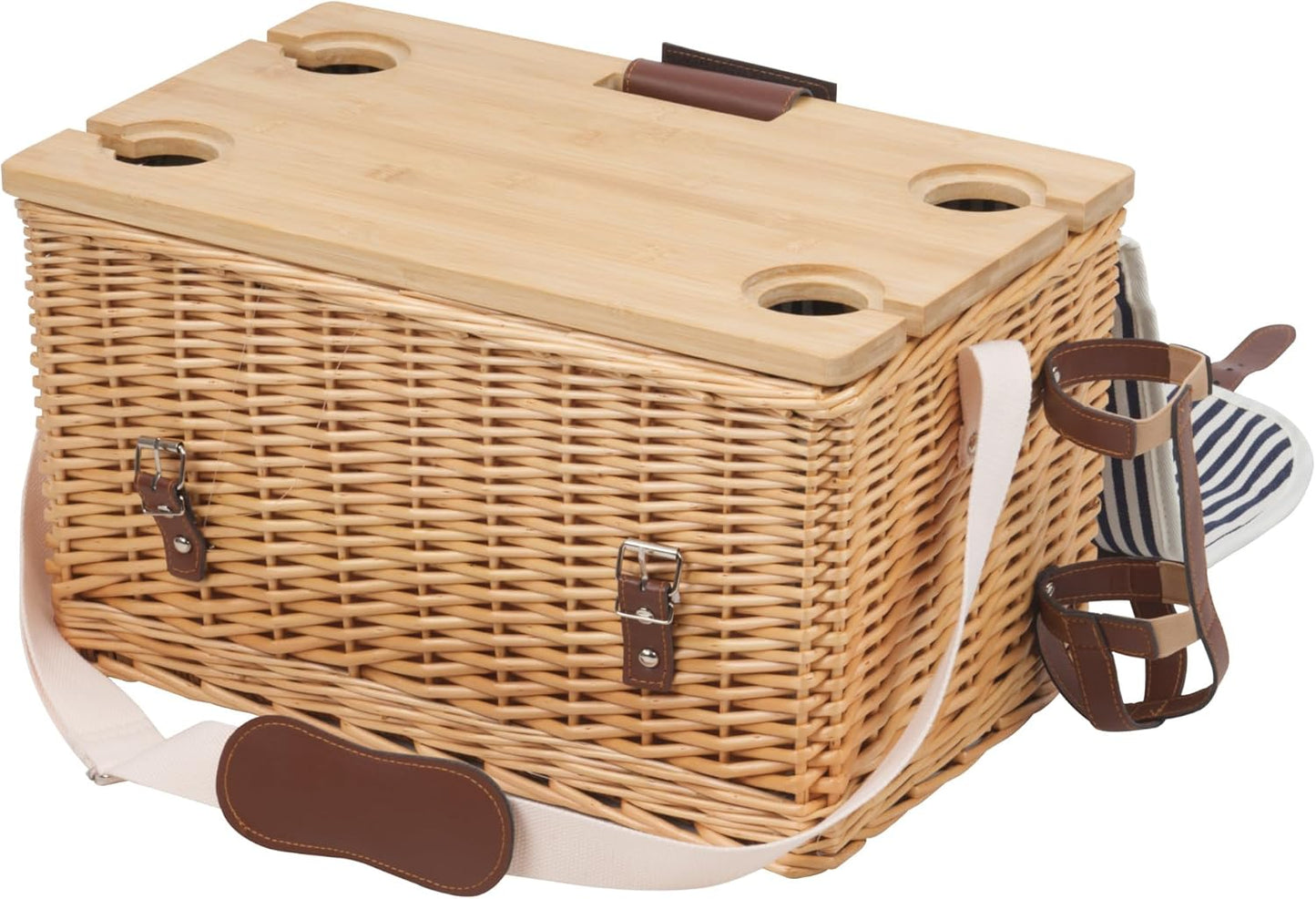 Picknickkorb-Set für 4 Personen, Blau/Weiss Gestreift