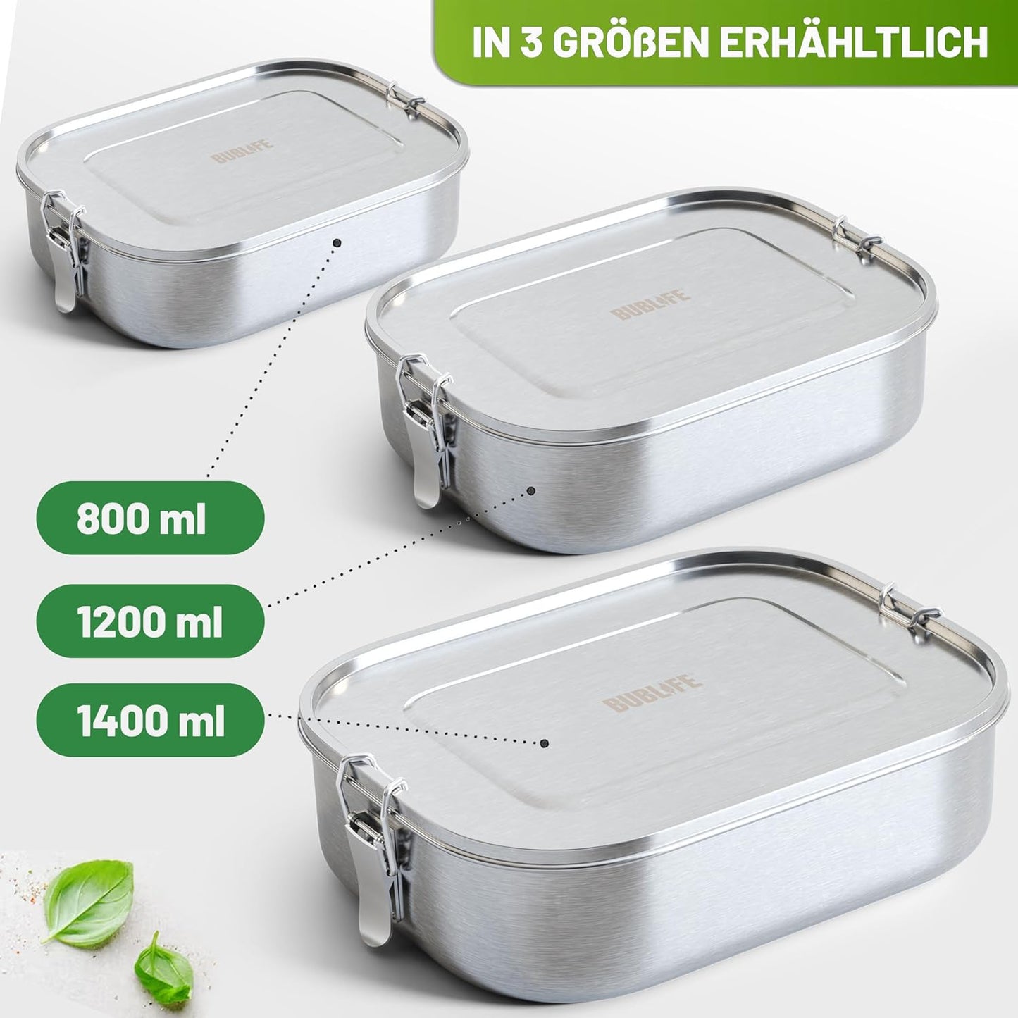 Brotdose Edelstahl mit Trennfächern (1400 ml), 1400 ml