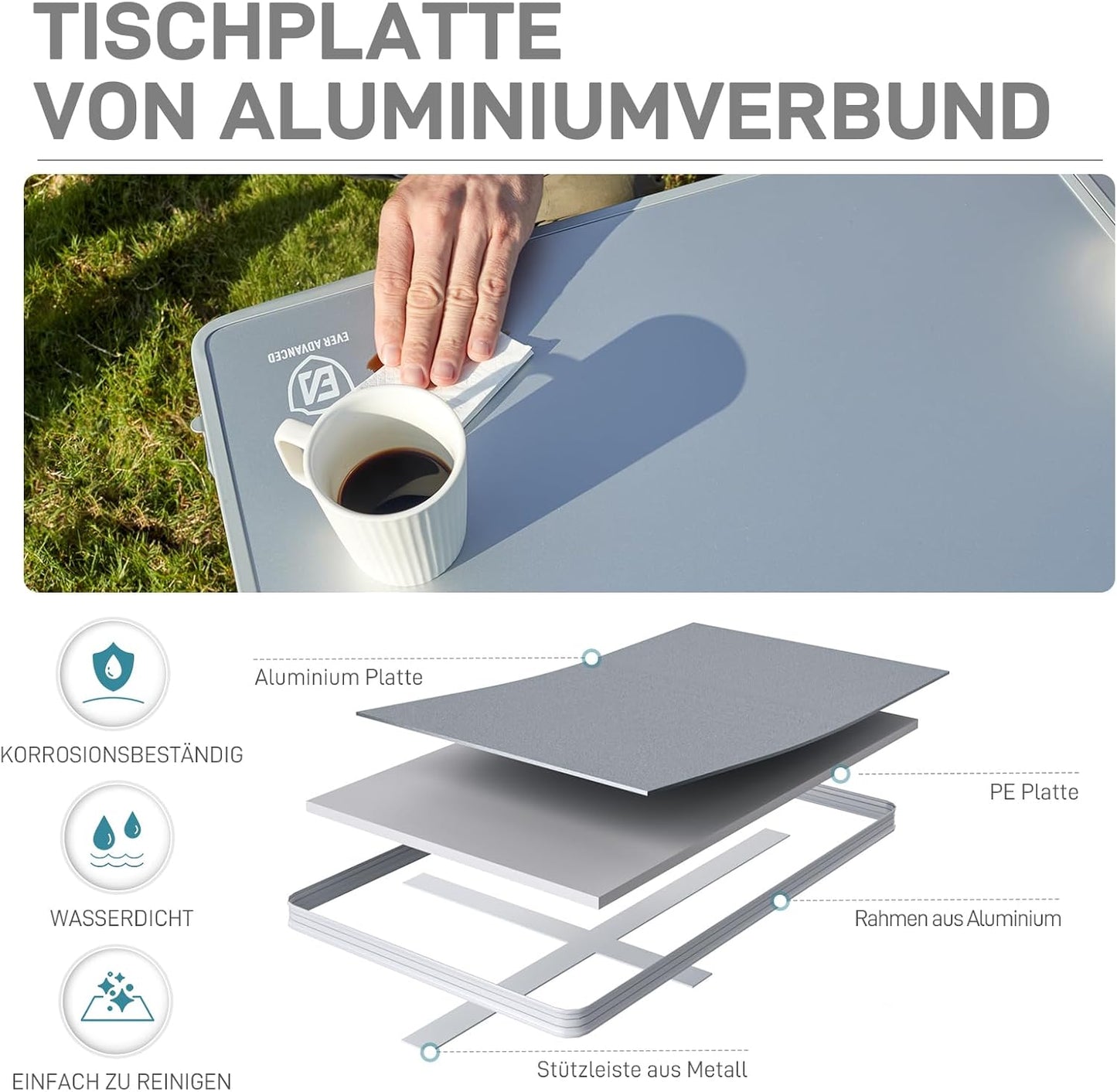 Faltbarer Campingtisch 120x60 cm, Silverl