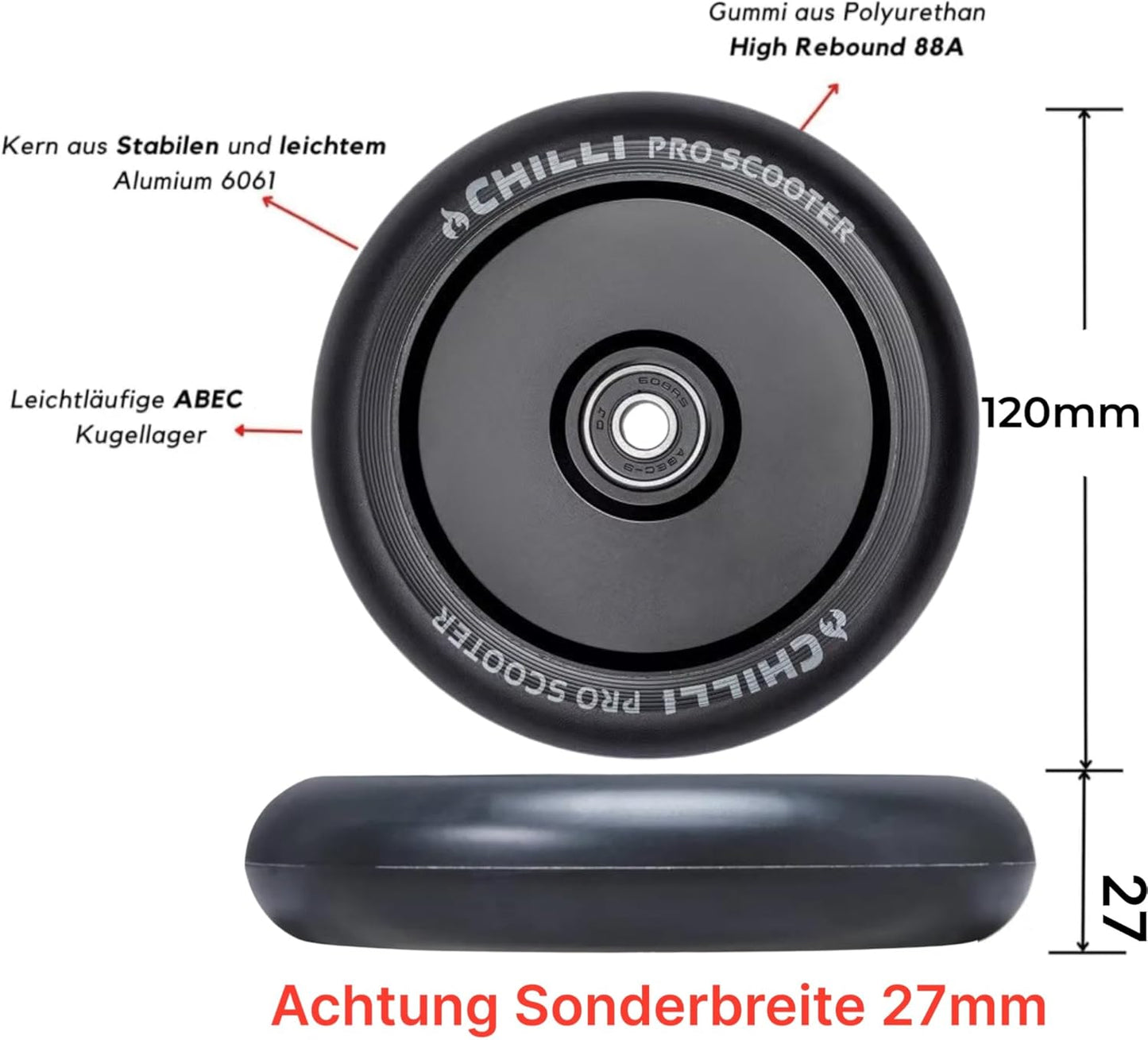 Pro Scooter Rolle Fat, Schwarz / Pu Schwarz