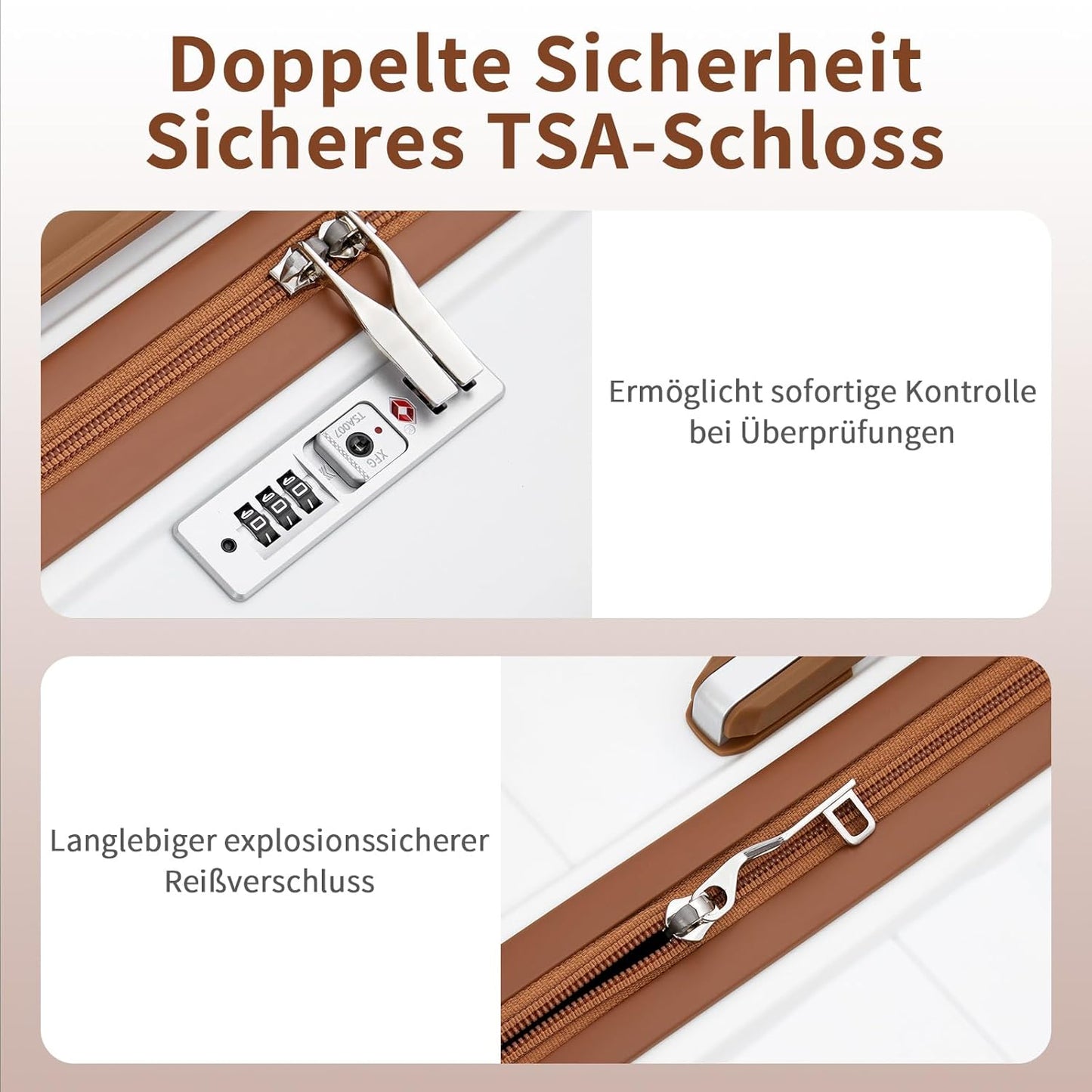 Reisekoffer mit Hartschale und TSA Schloss, Weiss Mittelgross Koffer