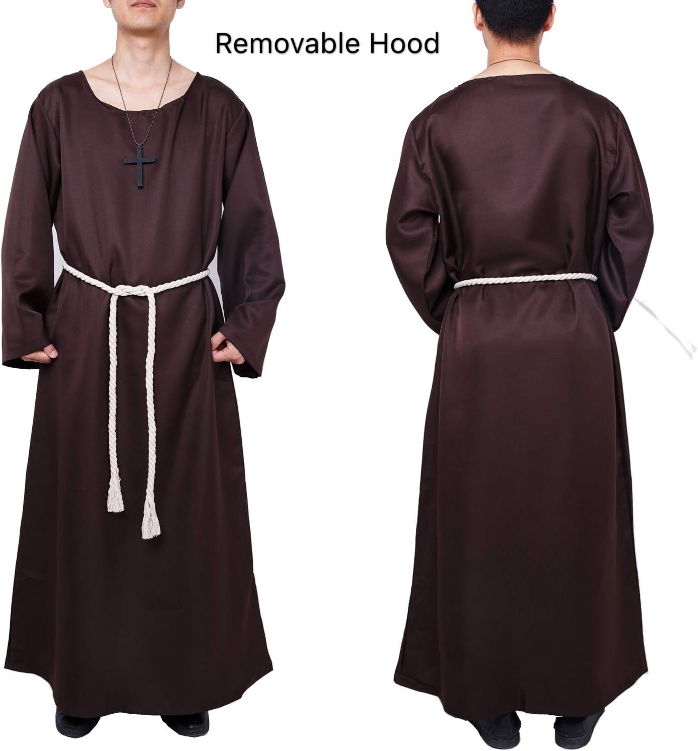 Mönch-Robe mit Kapuze für Herren, Braun S