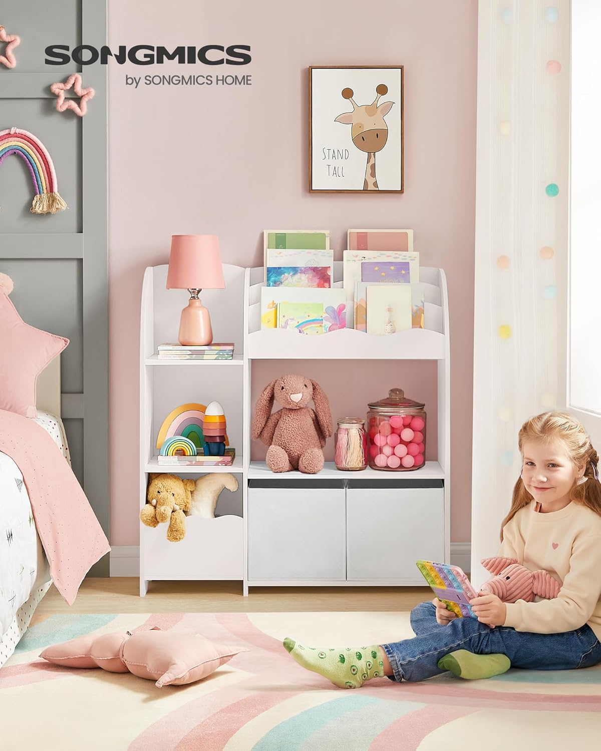 Kinder-Spielzeugregal mit Aufbewahrungsboxen, Wolkenweiss