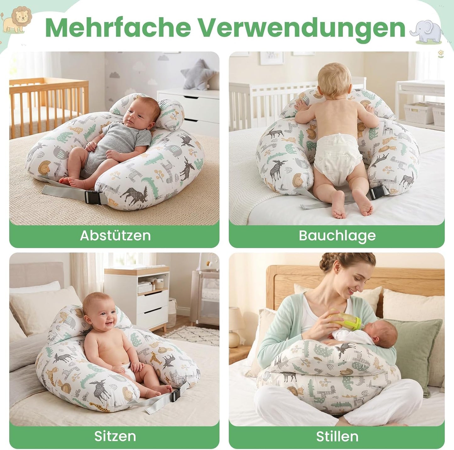 Stillkissen mit verstellbarem Taillengurt, Waldtiere