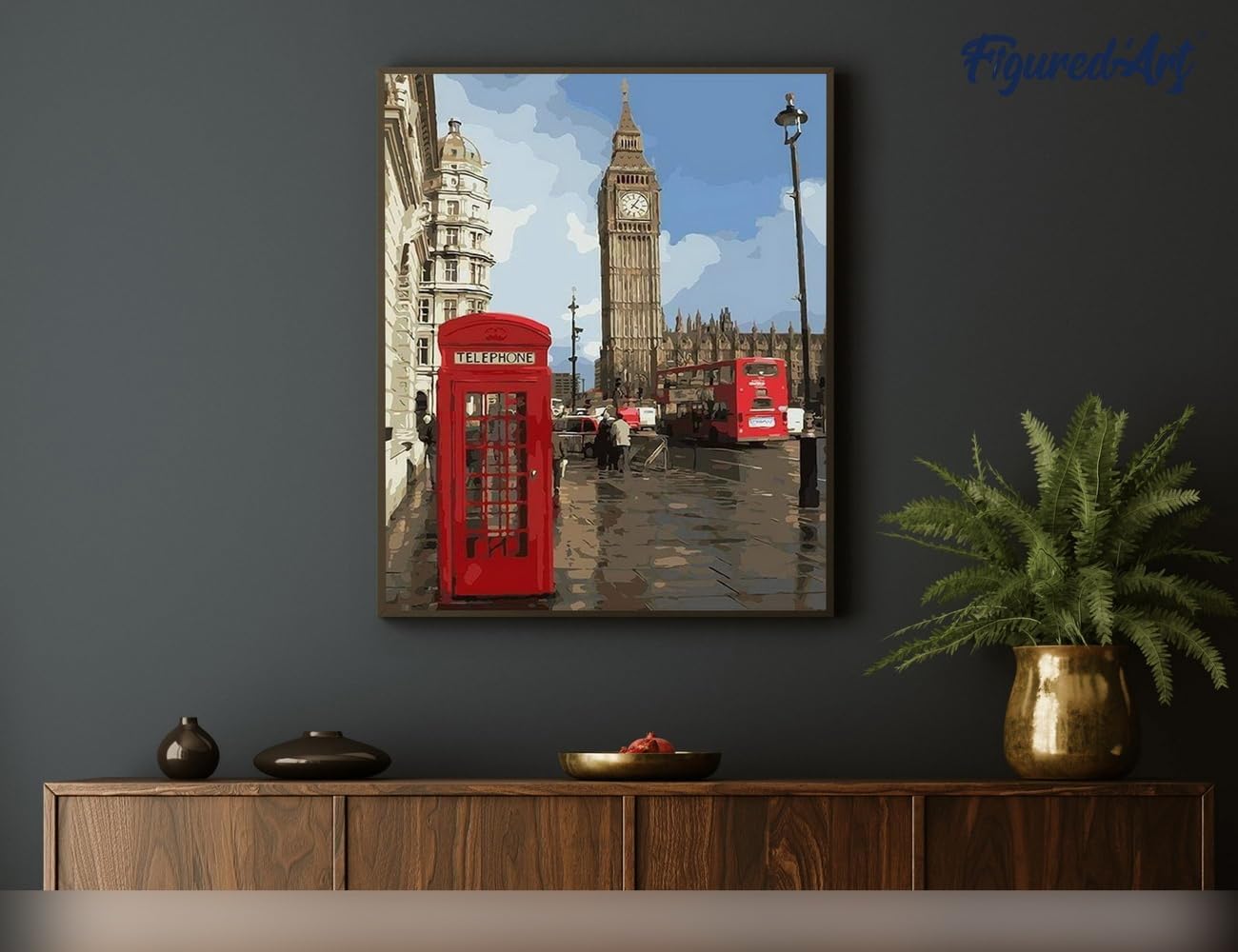 Malen nach Zahlen Set mit Rahmen (Telefonzelle London), Telefonzelle in London 40x50cm Mit Keilrahmen (nicht gespannt)