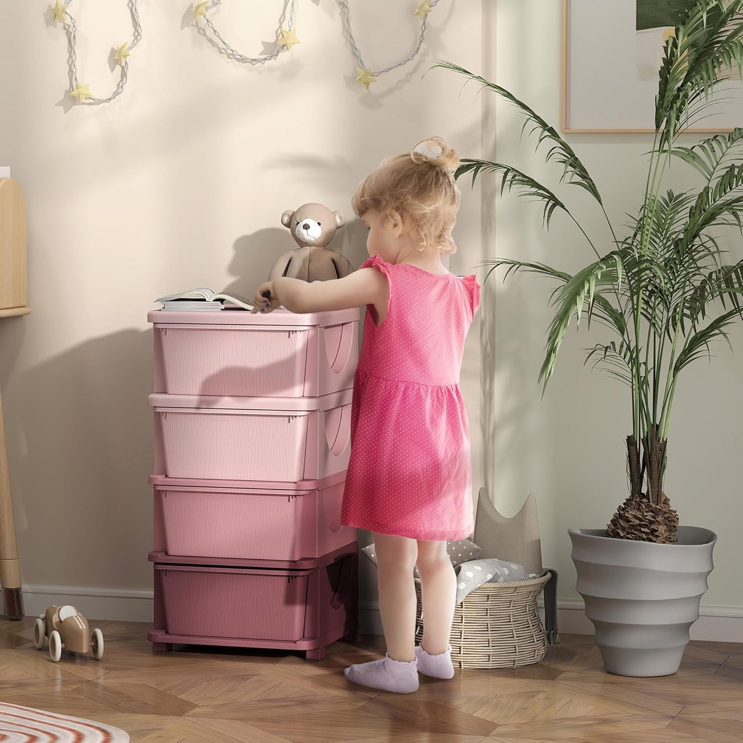 Schubladenschrank Kunststoff Rosa, 37L x 37B x 76H cm Rosa
