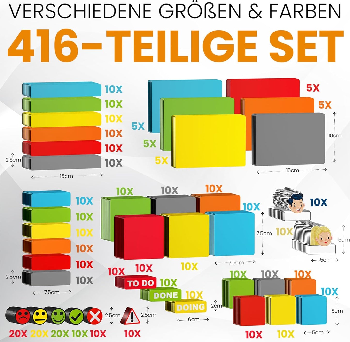 Beschreibbare Magnete & Zubehör für Scrum & Kanban, 416 Teile Set