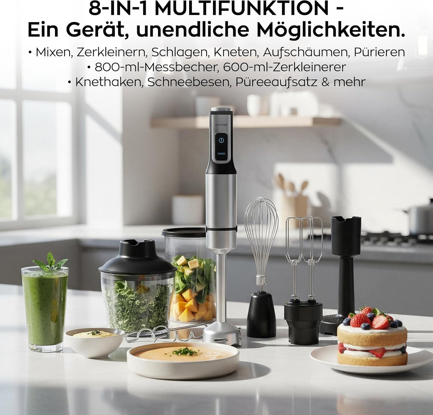 Stabmixer-Set mit 8 Funktionen (1500W)