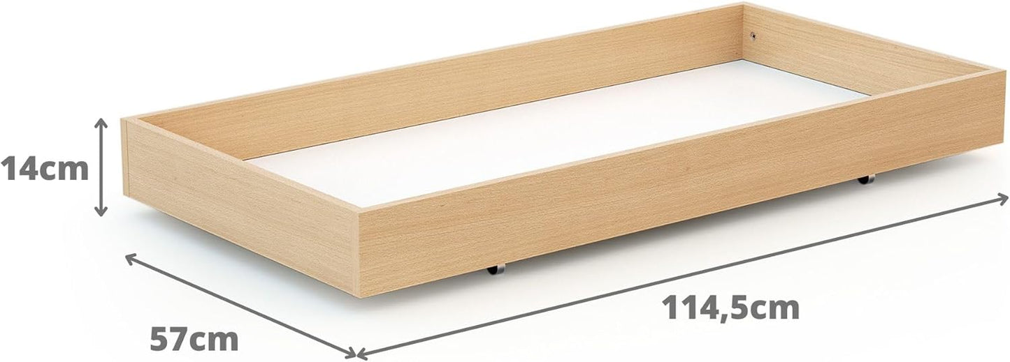 Essentiel Bettschublade für Babybett, 60x120 cm, 114,5 x 57 x 14 cm Buche Lackiert