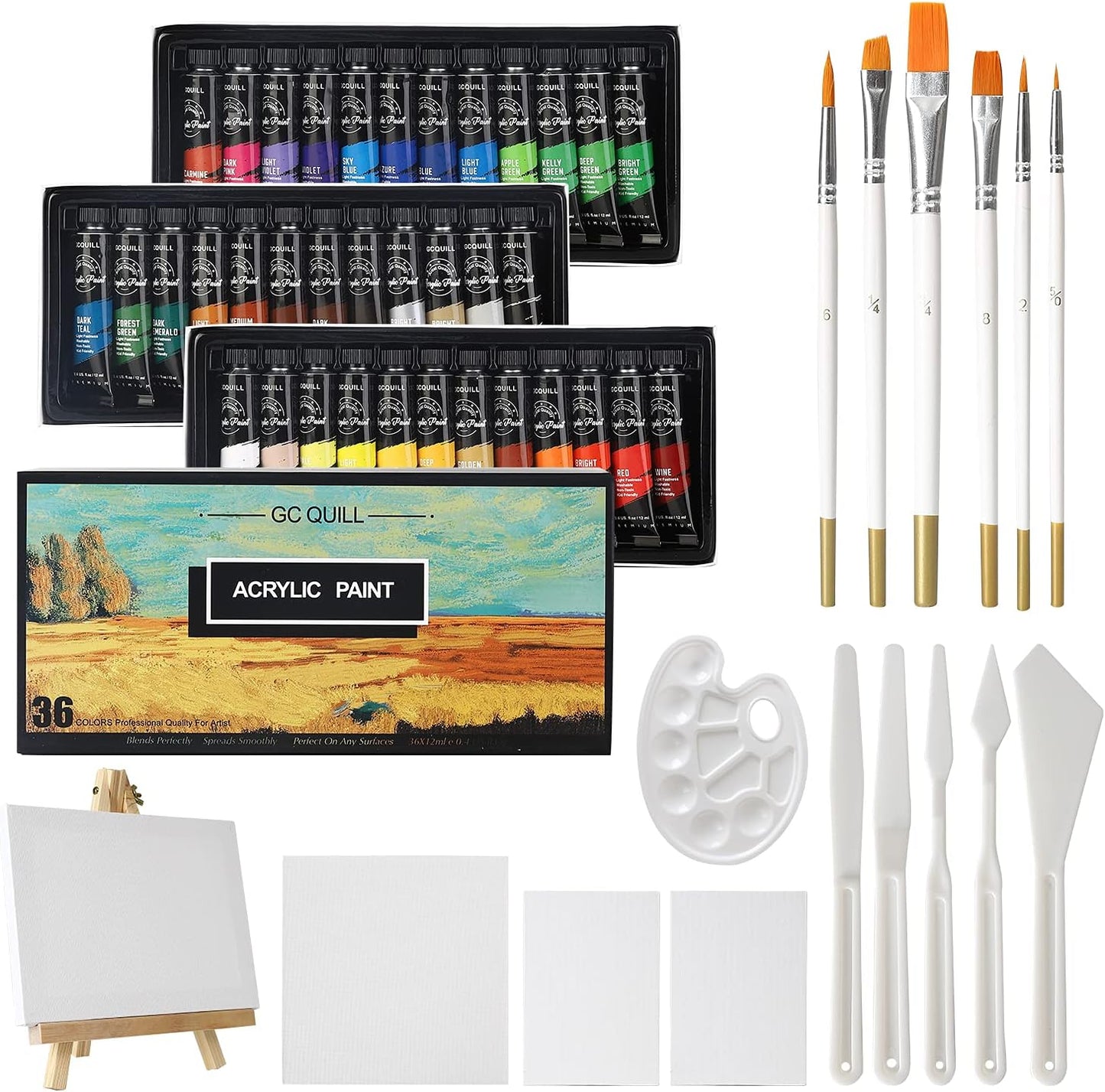 36-teiliges Acrylfarben Set mit Zubehör
