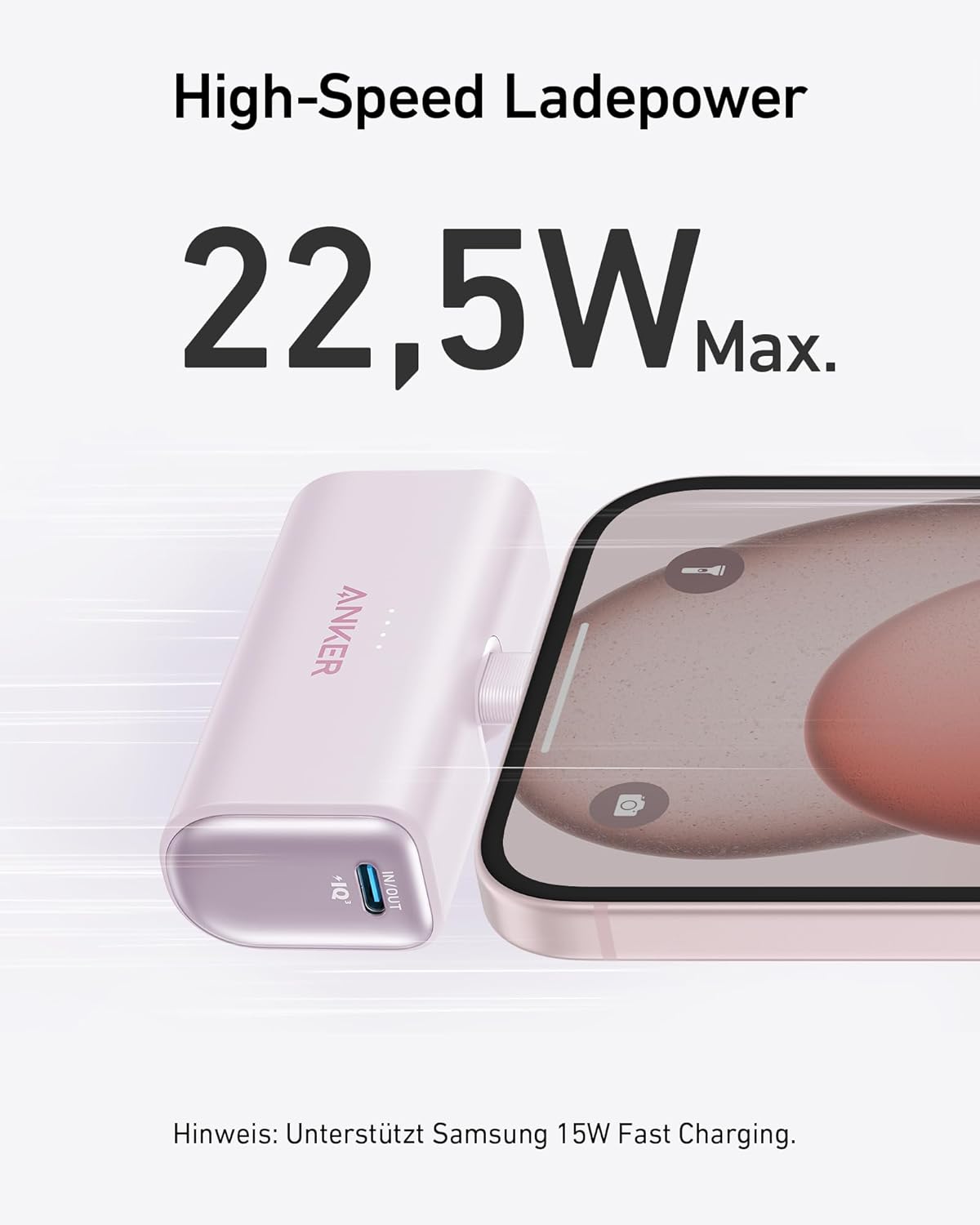 Nano Powerbank 5000mAh mit USB-C, Lila