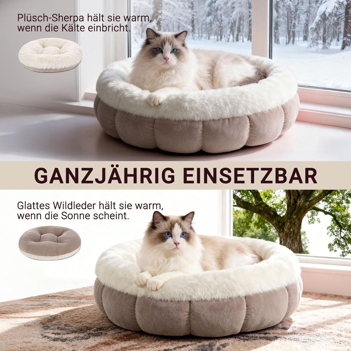Katzenbett mit rutschfester Basis, 45x45x16.5CM Braun