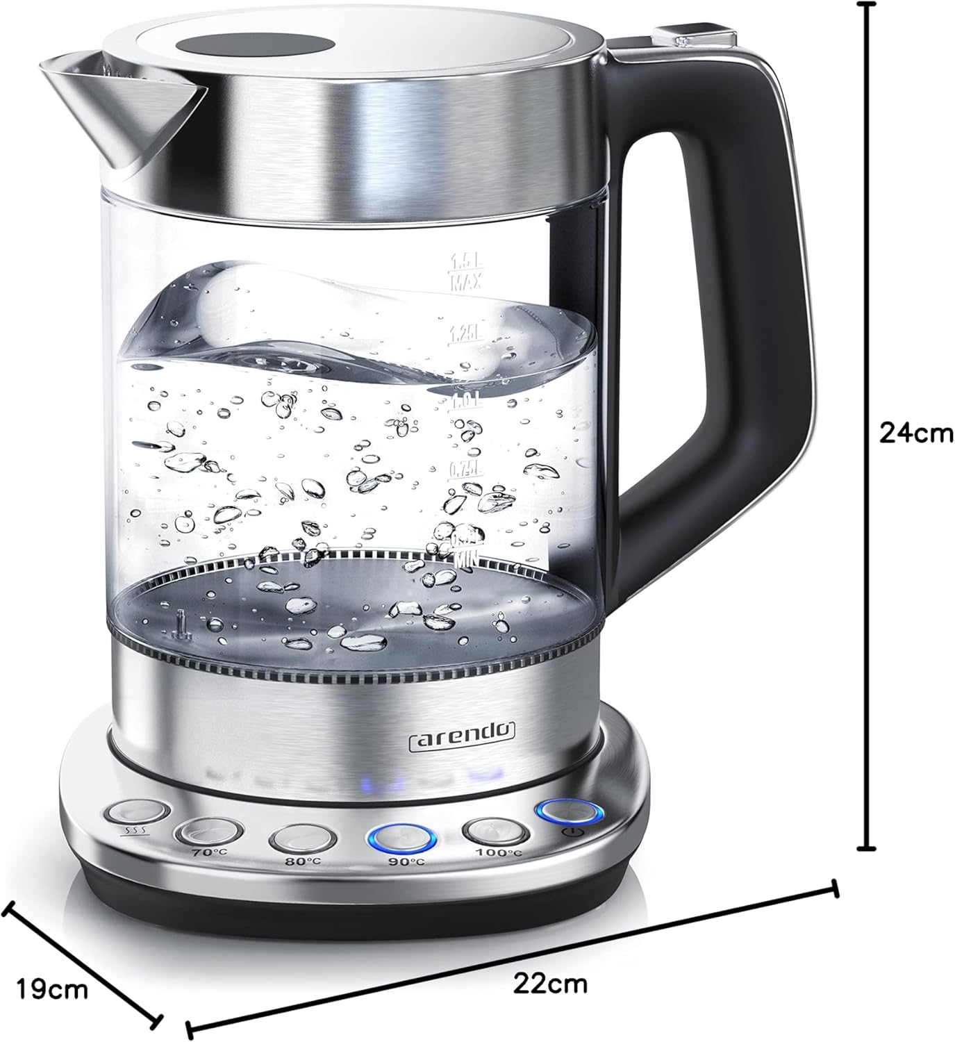 Glas-Wasserkocher mit Temperatureinstellung