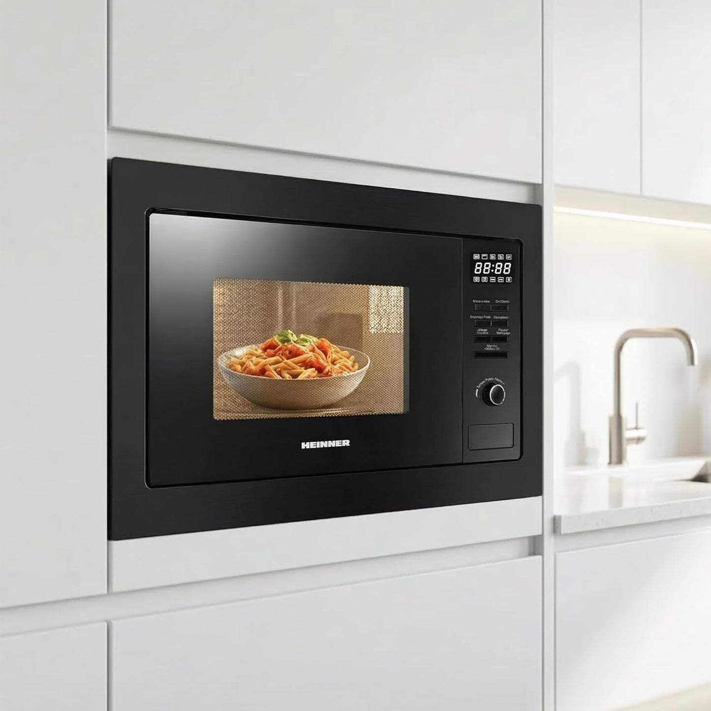 Einbau-Mikrowellenofen mit Grillfunktion HMW-MDBI25GDBK, Schwarz / Black Glass 25 L