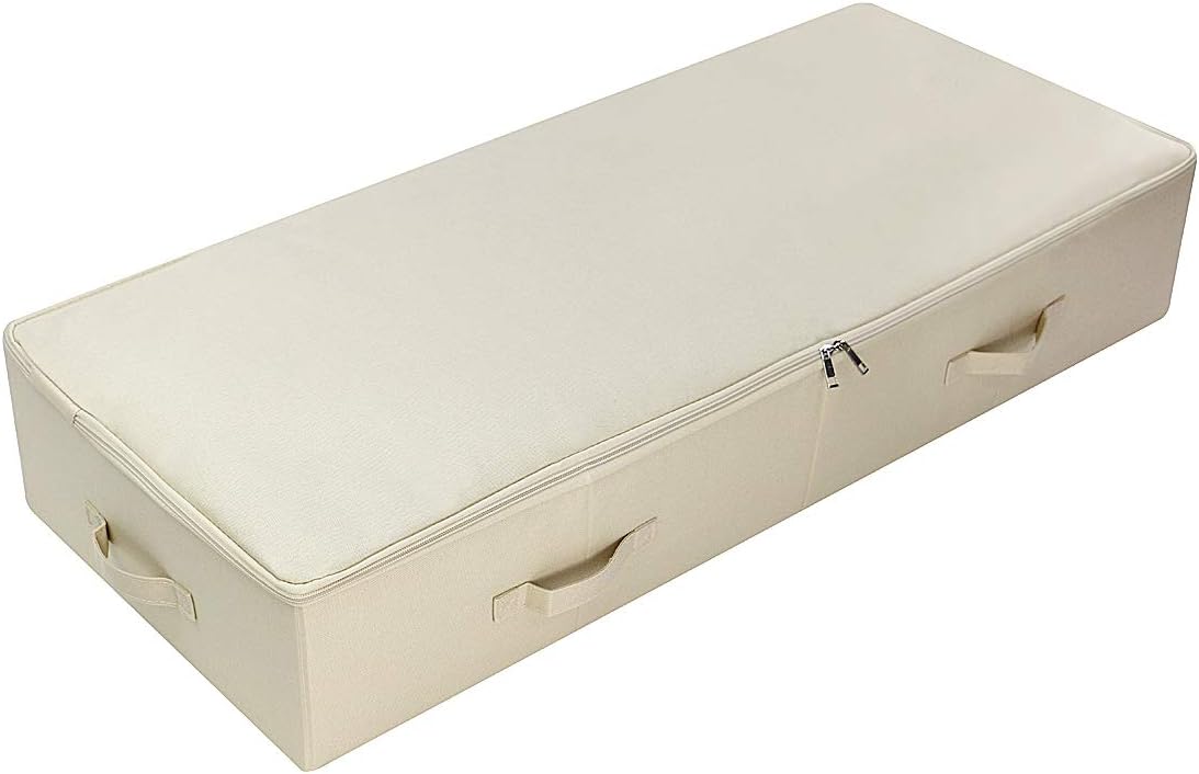 Unterbett Aufbewahrungsbox mit Deckel und Griffen, 100*43*18cm Beige